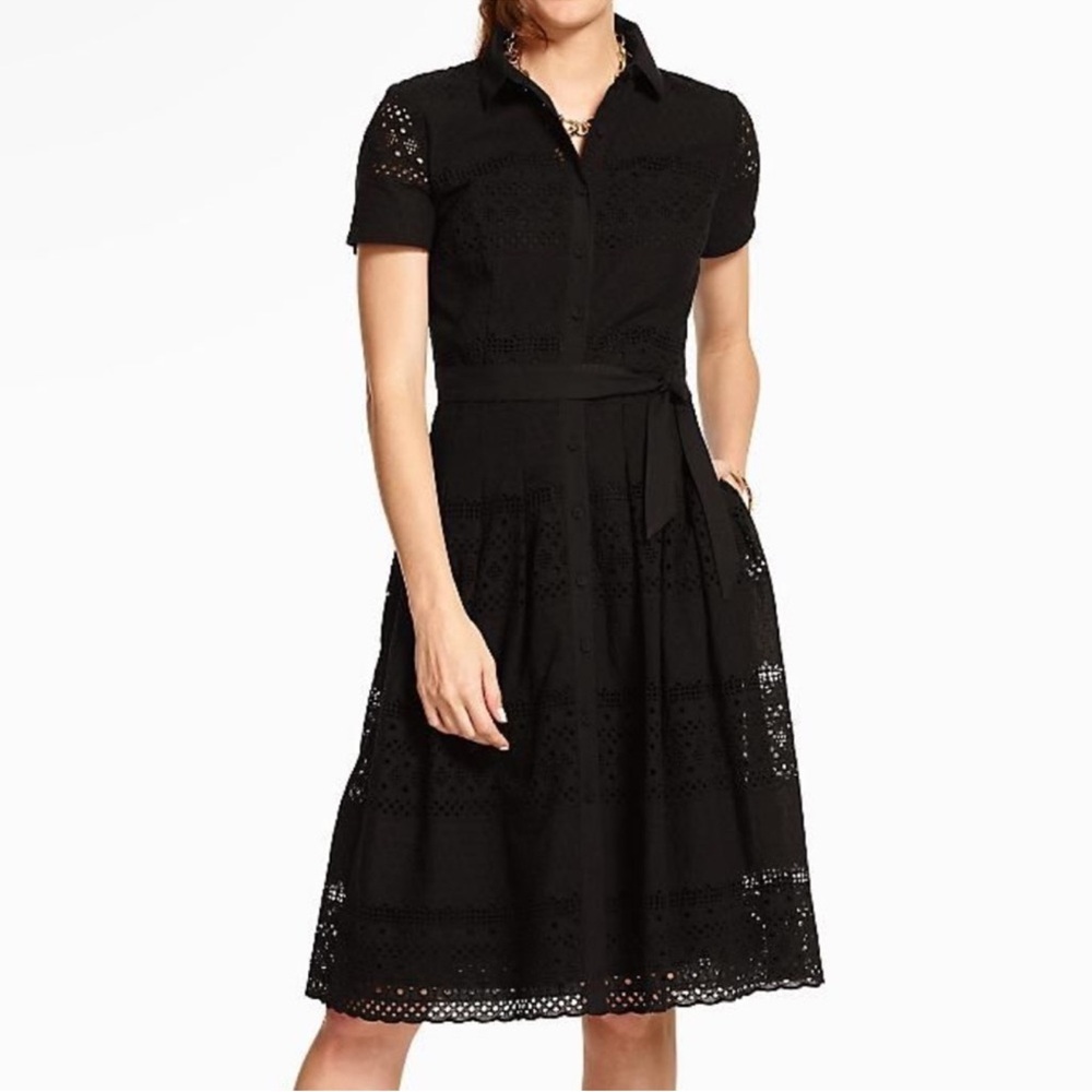 Talbots Black Eyelet Shirt Dress party wedding summer size 14